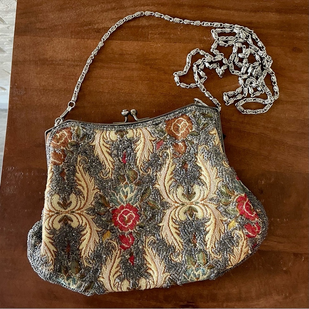 SOLD 1930s 40s French Tapestry Petit Point Victorian Floral Purse Snap Close - Picture 12 of 17